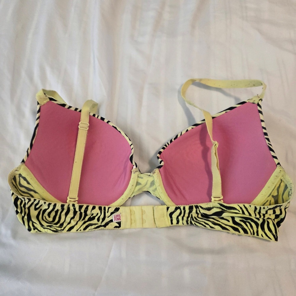 Y2k Pink Victorias Secret Womens Bra 36C Zebra Print Push Up Underwire - Picture 3 of 5